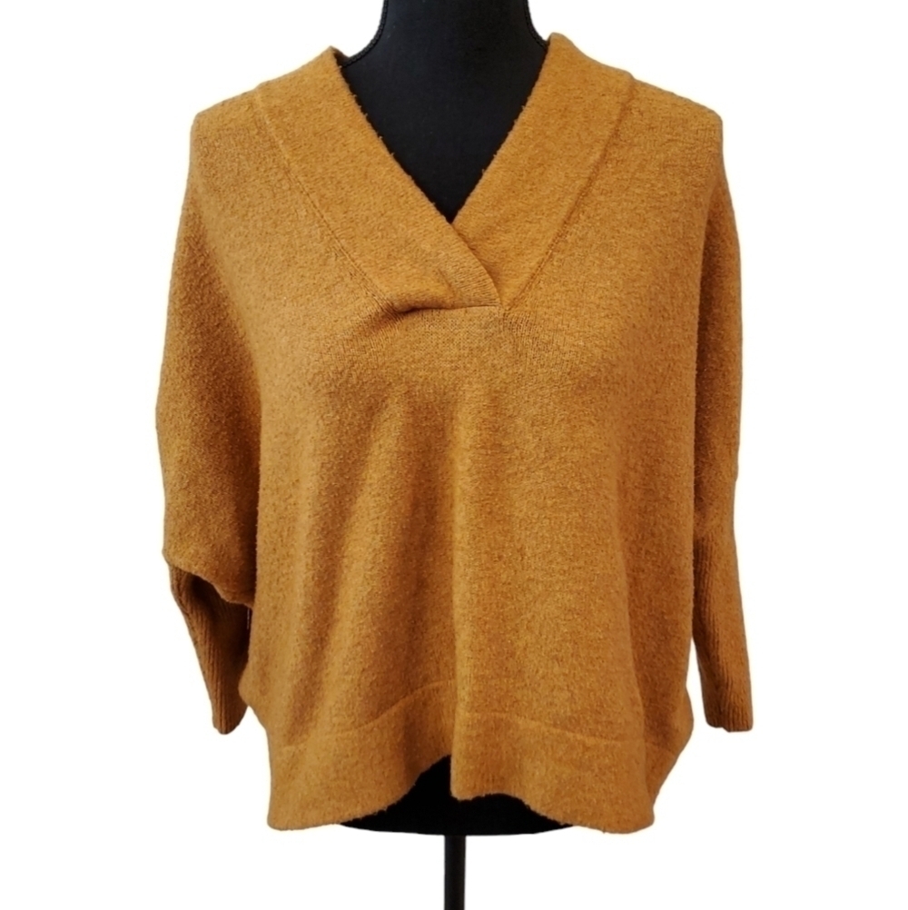 ANTHROPOLOGIE CROSS V- NECK DOLMAN SLEEVE SWEATER IN ORANGE. BOXEY., Size XS.